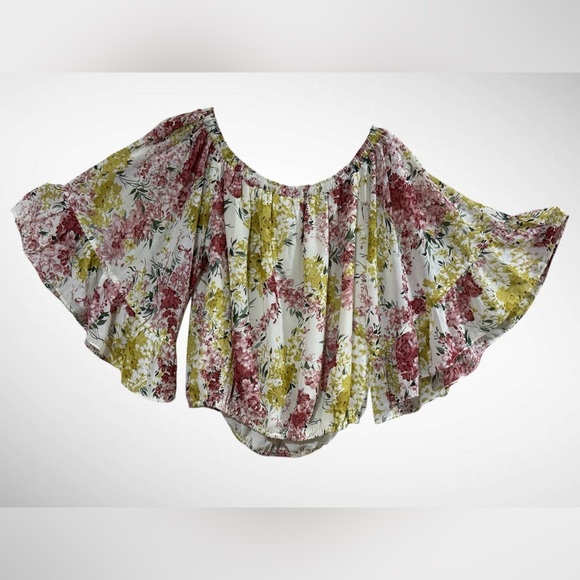 eesome brand women's blouse with floral pattern off-the-shoulder neckline Small - Picture 3 of 10